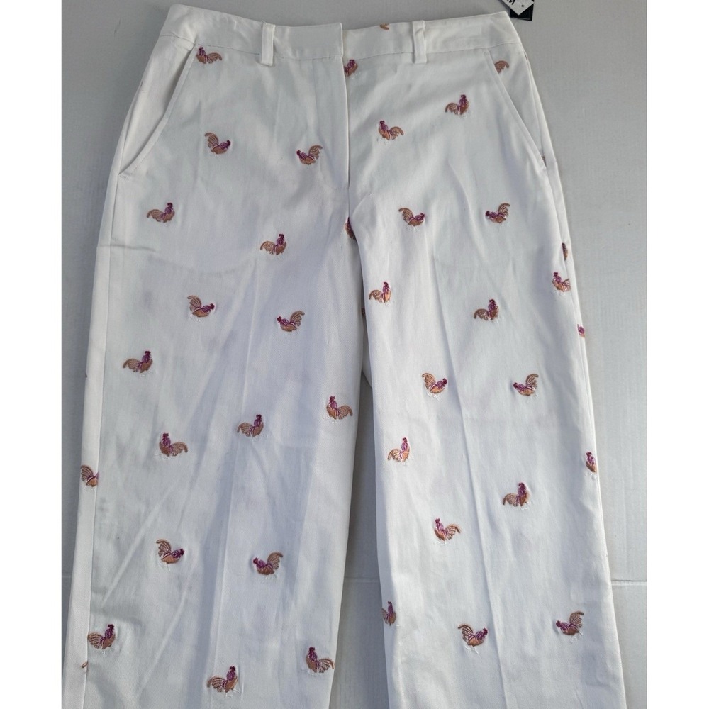 NWT Womens Size 6 Larry Levine Woman White Roosters Cropped  Casual Pants‎